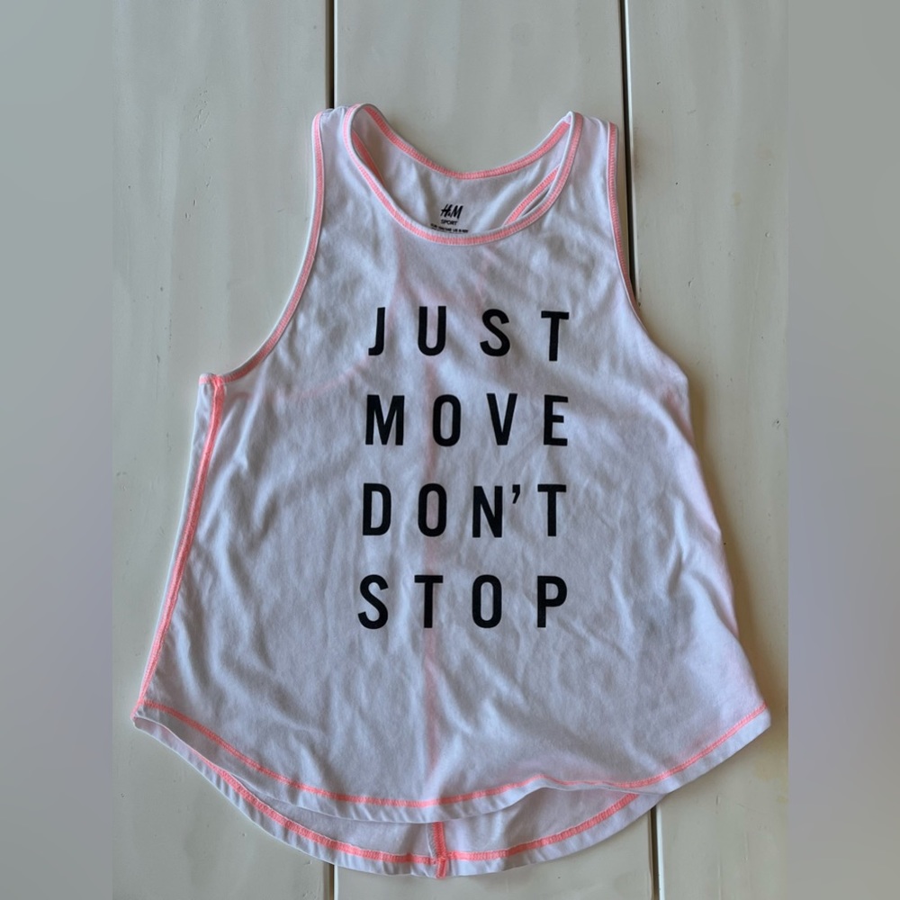 “just move don’t stop” white tank top
